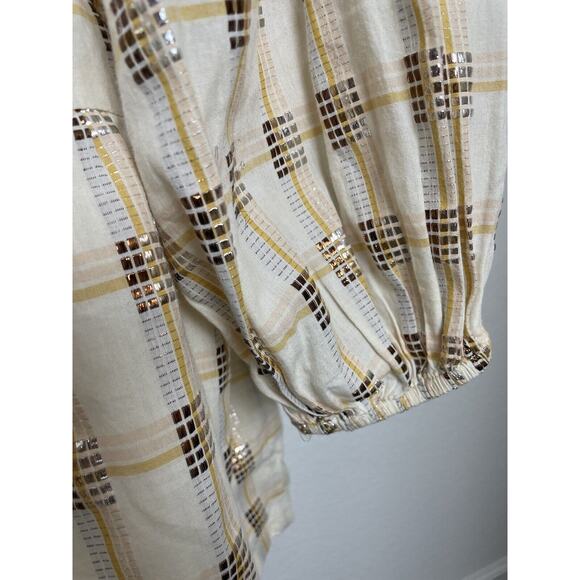 Lou & Grey Mini Dress Belted Plaid Multicolor Metallic FLAW - Picture 12 of 13